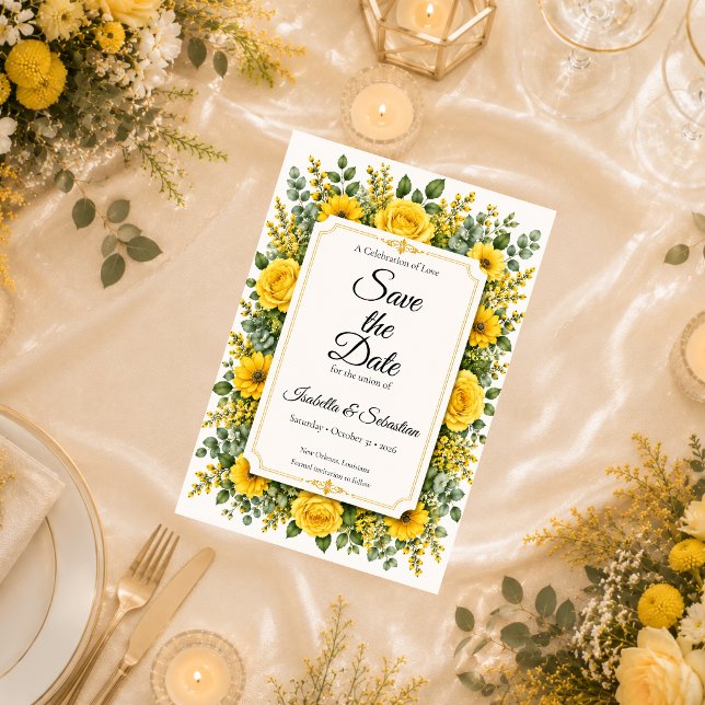 Elegante gelbe Blumenhochzeit Save The Date (Von Creator hochgeladen)