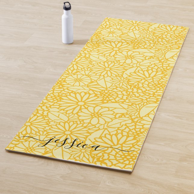 Elegante gelbe Blumenschrift Yoga-Matte Yogamatte (Beispiel)