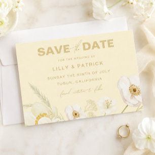 Elegante gelbe botanische moderne Hochzeit Save The Date