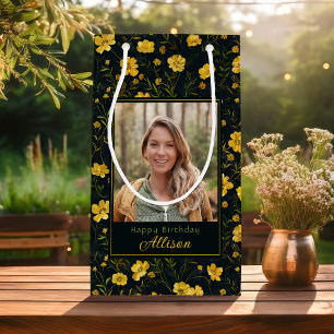 Elegante gelbe Butterblumen-Blüten-Foto Geburtstag Kleine Geschenktüte
