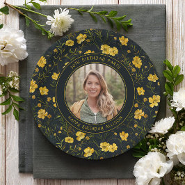 Elegante Gelbe Buttercup Blume Geburtstagsparty Pappteller