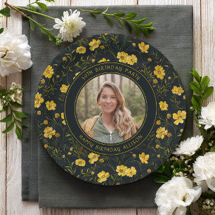 Elegante Gelbe Buttercup Blume Geburtstagsparty Pappteller