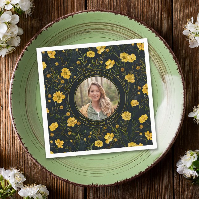 Elegante Gelbe Buttercup Blume Geburtstagsparty Serviette (Von Creator hochgeladen)