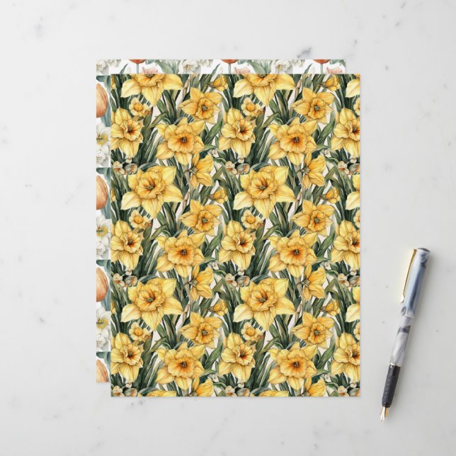Elegante gelbe Daffodil- und Tulpen OsterBlume (Vorderseite/Rückseite Beispiel)