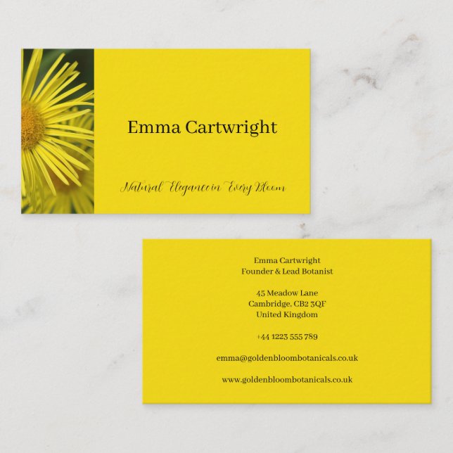 Elegante gelbe florale Visitenkarte (Vorne/Hinten)