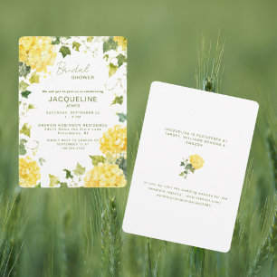 Elegante gelbe Hortensie  Brautparty II Einladung