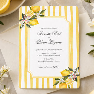 Elegante gelbe mediterrane Zitronen-Hochzeit Feiertagskarte