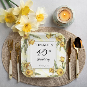 Elegante gelbe Narzissen-Blumen zum 40. Geburtstag Pappteller