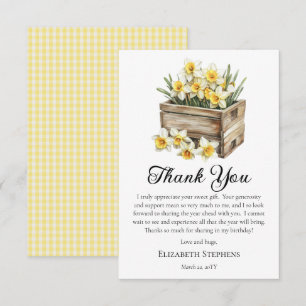 Elegante gelbe Narzissen-Blumenkiste zum Geburtsta Dankeskarte