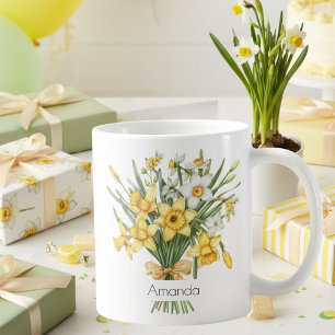 Elegante gelbe Narzissen März Geburtstagskaffee Kaffeetasse