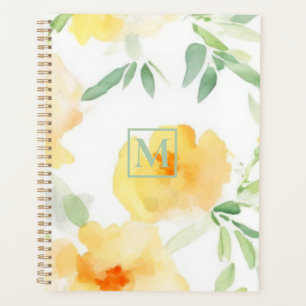Elegante gelbe Pfirsich-Orange-Aquarell-Blumenmust Planer