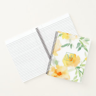 Elegante gelbe Pfirsich-Orangen-Aquarell-Blumenmus Notizbuch