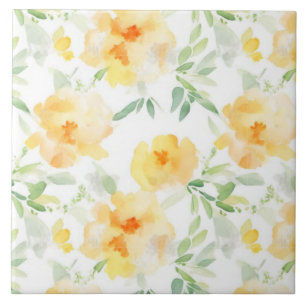Elegante gelbe Pfirsich-Orangen-Wasserfarben-Blume Fliese