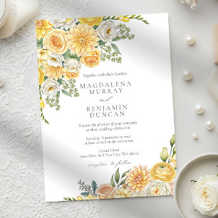 Elegante gelbe Pfirsich- und Salbeigrüne Blumenehe Einladung