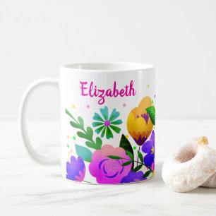 Elegante, gelbe Rosa und violette Blumen Kaffeetasse