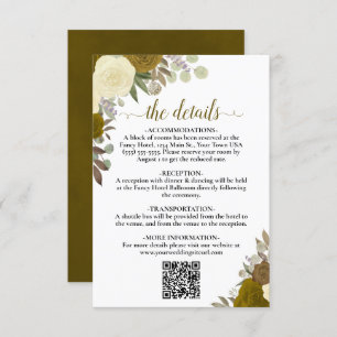 Elegante Gelbe Rose Hochzeitdetails QR-Code Begleitkarte