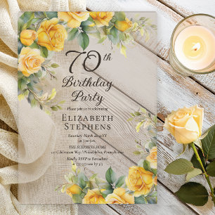 Elegante gelbe Rosen 70. Geburtstagseinladung Acryleinladungen
