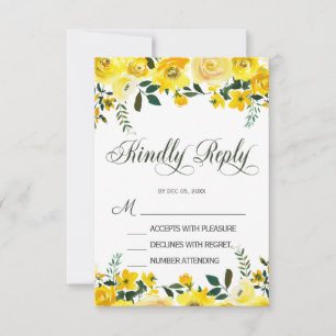Elegante, gelbe Rosen-Blumen-Hochzeits-RSVP-Karte RSVP Karte