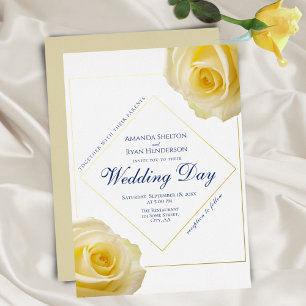 Elegante gelbe Rosen-Blumenhochzeit Gold Folieneinladung