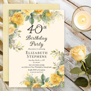 Elegante gelbe Rosen-Einladung zur 40. Geburtstags Einladung