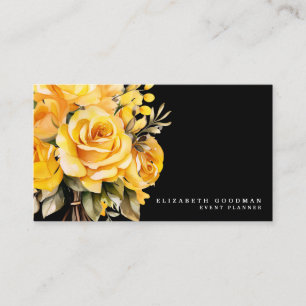 Elegante gelbe Rosen mit schwarzen Blumen Visitenk Visitenkarte