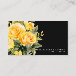 Elegante gelbe Rosen mit schwarzen Blumen Visitenk Visitenkarte