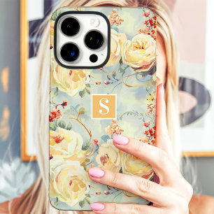 Elegante gelbe Rosen Monogramm Floral iPhone 16 Pro Max Hülle