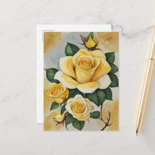 Elegante Gelbe Rosen Postkarte