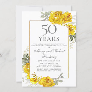 Elegante gelbe Rosenblumen zum 50. Jubiläum Einladung