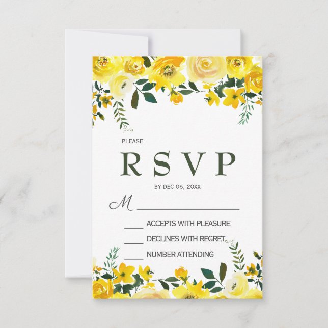 Elegante, gelbe Rosenblütenkarte RSVP Karte (Vorderseite)