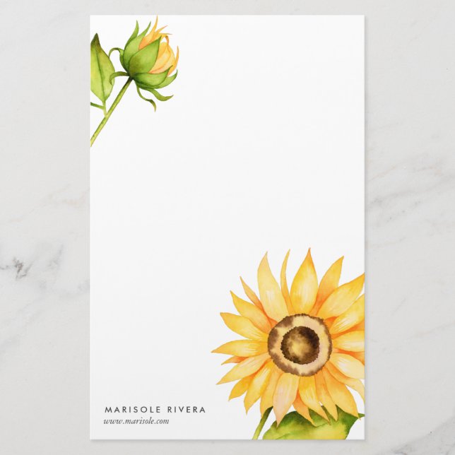 Elegante gelbe Sonnenblume personalisiert Briefpapier (Vorderseite)