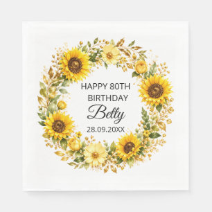 Elegante gelbe Sonnenblumen 80. Geburtstag Serviette