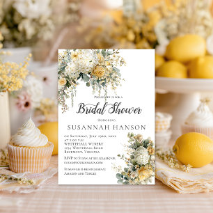 Elegante gelbe und elfenbeinfarbene florale Brautp Einladung