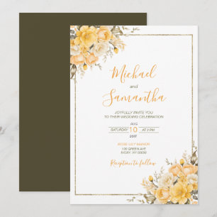 Elegante gelbe und elfenbeinfarbene Rosenhochzeit Einladung