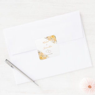 Elegante gelbe und elfenbeinfarbene Rosenhochzeit Quadratischer Aufkleber