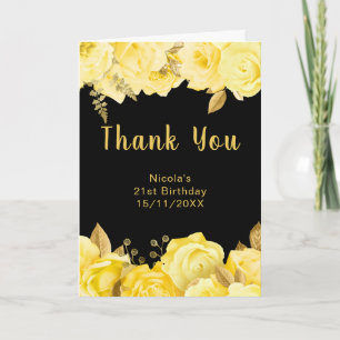 Elegante gelbe und goldene Blumen Geburtstagsfeier Dankeskarte