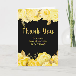 Elegante gelbe und goldene Blumen Sweet Sixteen Dankeskarte