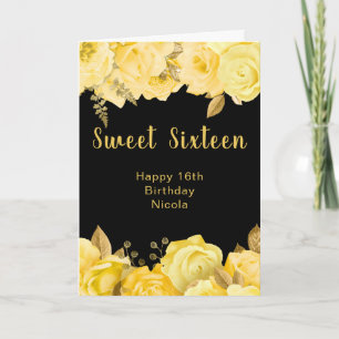 Elegante gelbe und goldene Blumen Sweet Sixteen Karte