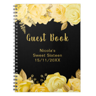 Elegante gelbe und goldene Blumen Sweet Sixteen Notizblock