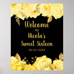Elegante gelbe und goldene Blumen Sweet Sixteen Poster