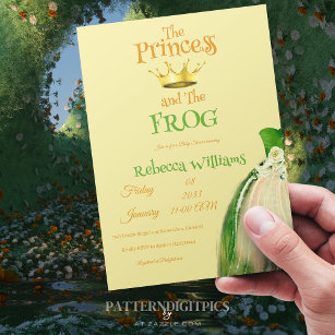 Elegante, gelbe und grüne Prinzessin Frog Baby Dus Einladung