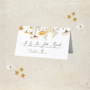 Elegante, gelbe Wildblumen Hochzeit Platzkarte