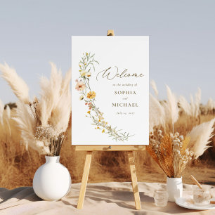 Elegante, gelbe Wildblumen Hochzeitsempfang Poster