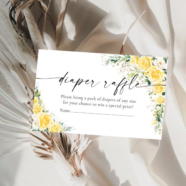 Elegante gelbe Windel Tombola Begleitkarte (Von Creator hochgeladen)