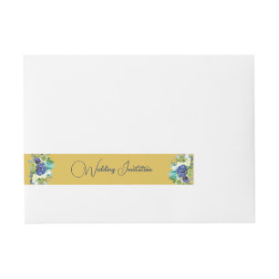 Elegante gelbgoldfarbene Navy- und weiße Rosen Rundum-Adressaufkleber