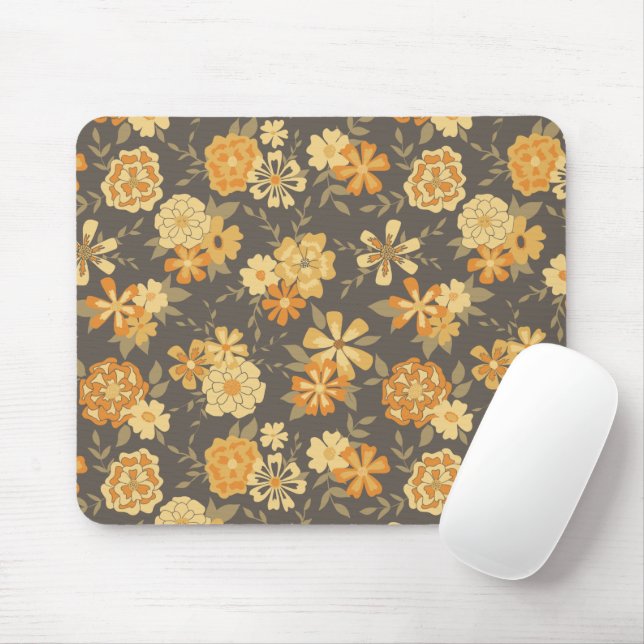 Elegante Gelborange Blume Botanisch Mousepad (Mit Mouse)