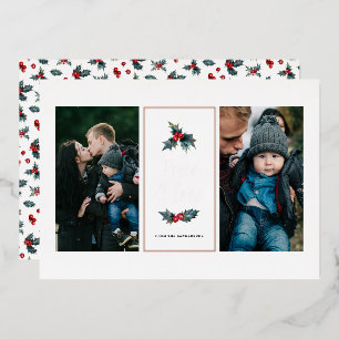 Elegante Gemälde Holly Zwei Foto Frieden und Liebe Folien Feiertagskarte