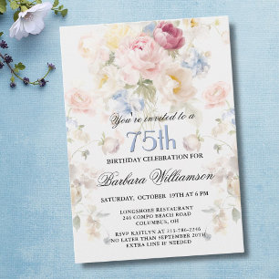 Elegante gemalte Blush-Rosen-Blumen zum 75. Geburt Einladung