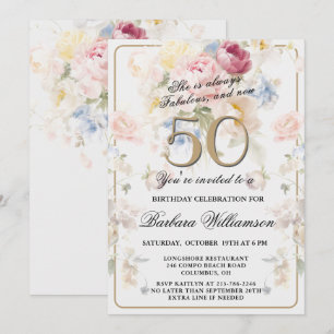 Elegante gemalte rosafarbene Rosen-Blumen zum 50. Einladung