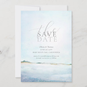 Elegante gemalte Strandhochzeit Foto Save-the-Date Einladung